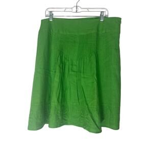Carole Little Kelly Green Linen Blend Pleats Embroidery Lined Midi Skirt Size 14
